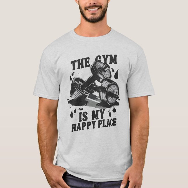 Camiseta A Academia É O Meu Lugar Feliz. Engraçado Gym (Frente)