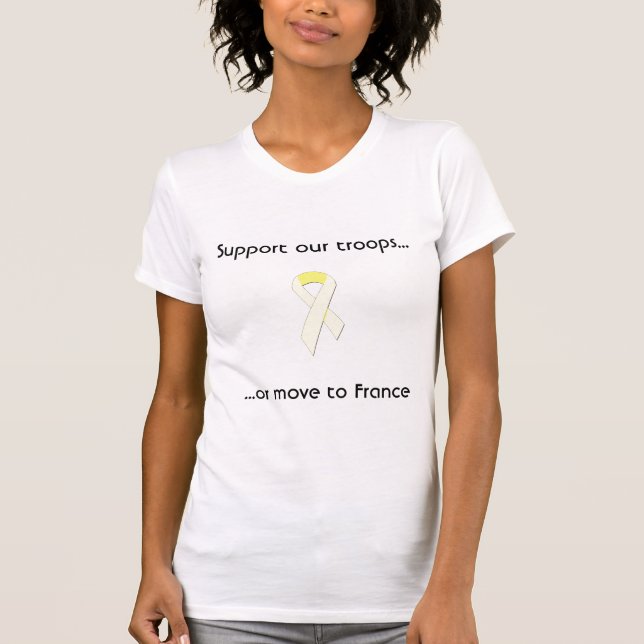 Camiseta a amarelo-fita, apoia nossas tropas…,… ou (Frente)