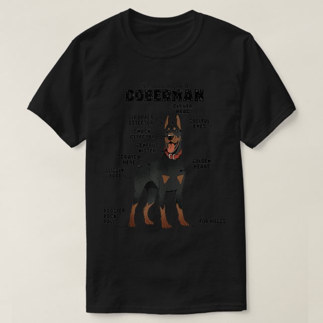 Camiseta A Anatomia Hilária de um Doberman (Frente do Design)