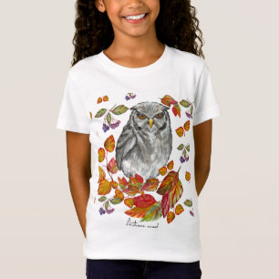 Camiseta A aquarela cai em lindas corujas e folhas