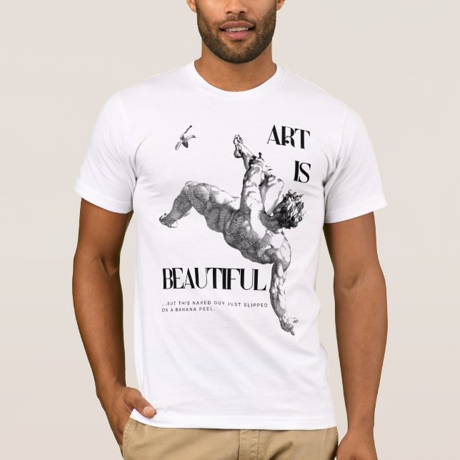 Camiseta A arte é bonita - Adão caindo (Frente)