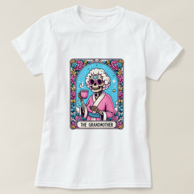 Camiseta A Avó Funny Skeleton Tarot (Frente do Design)