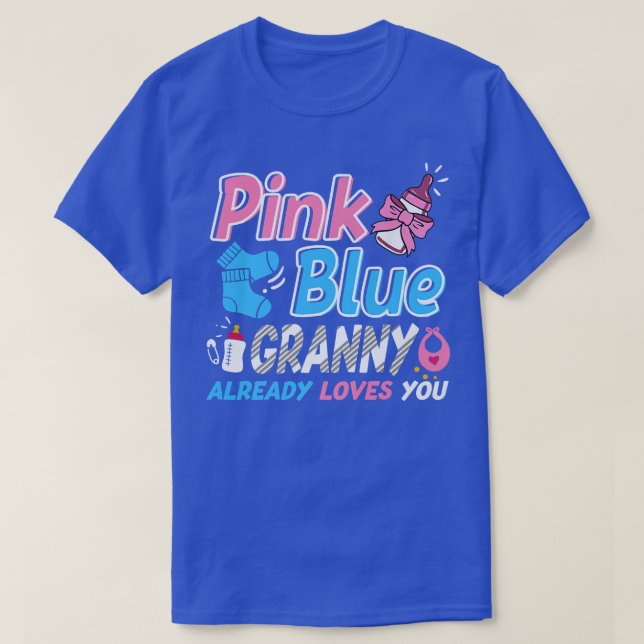 Camiseta A Avó Rosa Ou Azul Ama A Sua Revelação De Gênero B (Frente do Design)