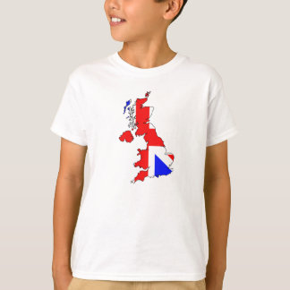Camiseta A bandeira de Union Jack no mapa britânico caçoa o