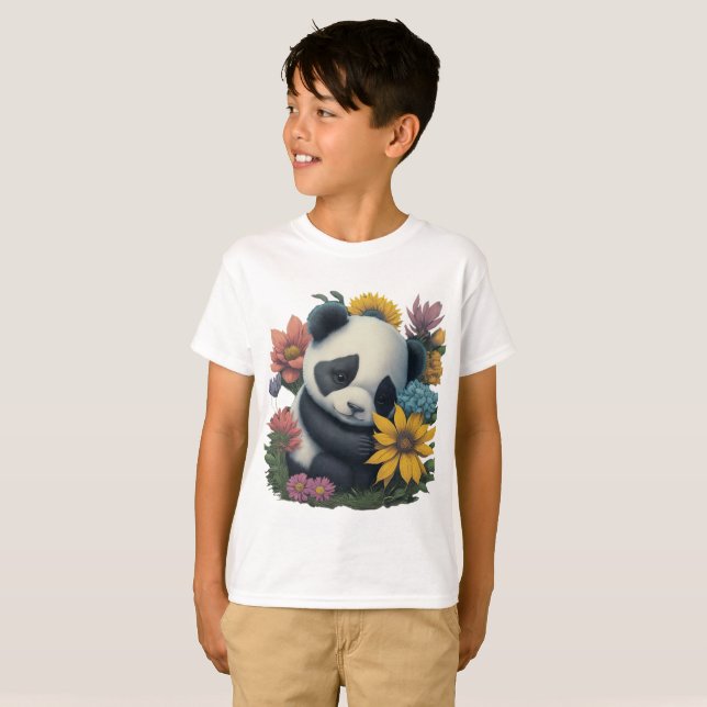 Camiseta A beleza floresce! Comprar panda e flor adoráveis (Frente Completa)