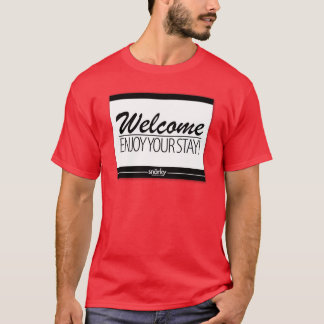 Camiseta A boa vinda aprecia seu T do vermelho do Doormat