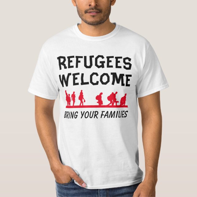 Camiseta A boa vinda dos refugiados traz sua família (Frente)