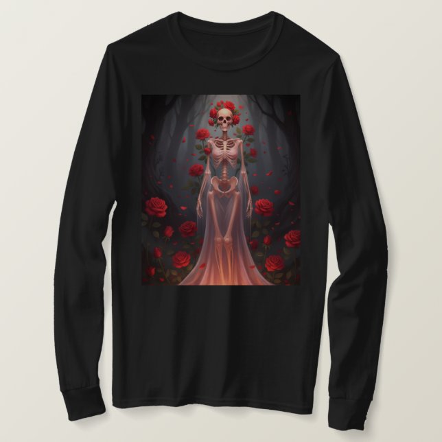 Camiseta A bony girl wears a wedding dress in a forest.  (Frente do Design)