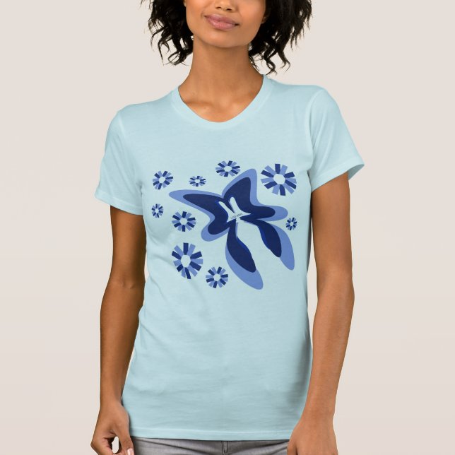 Camiseta A borboleta azul floresce T (Frente)