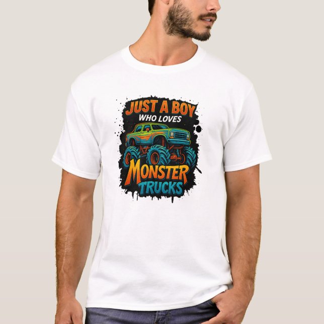 Camiseta A Boy Who Loves Monster Trucks (Frente)