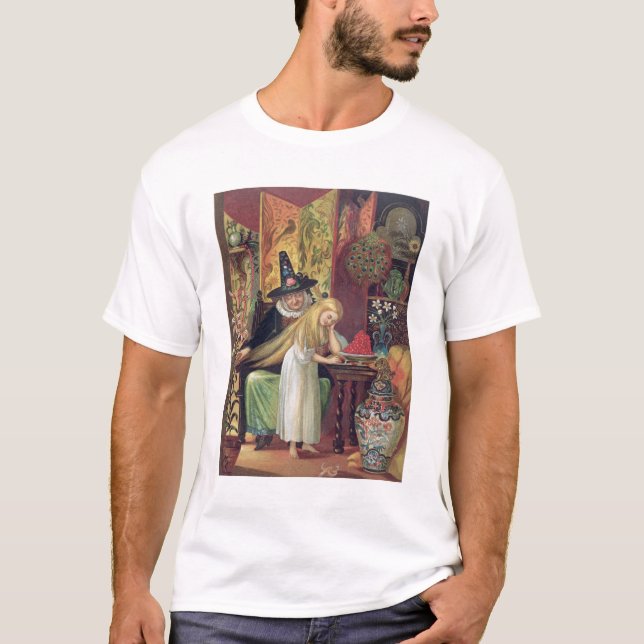 Camiseta A bruxa idosa que penteia o cabelo de Gerda com um (Frente)