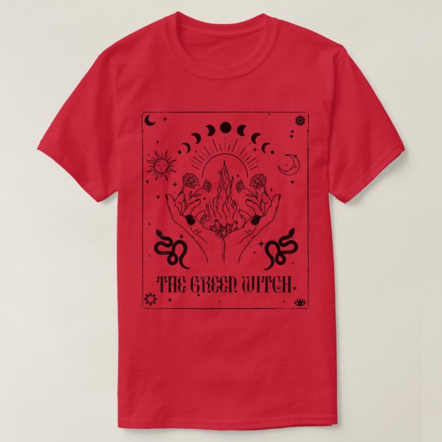 Camiseta A Bruxa Verde, a Bruxa Celestial Boho Bruxa (Frente do Design)