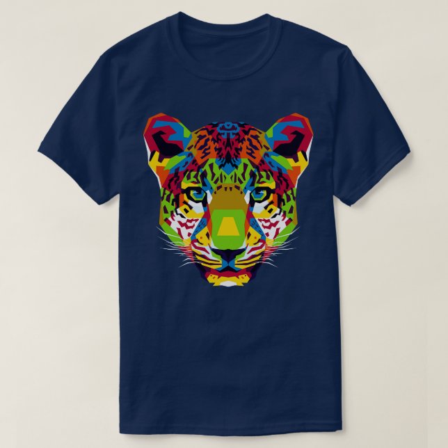 Camiseta A Cabeça-Leopardo Colorida (Frente do Design)