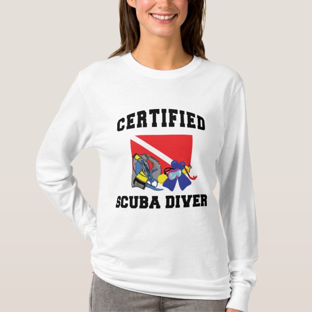 Camiseta A Capa longa da mulher certificada do mergulhador (Frente)