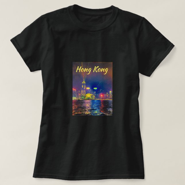 Camiseta A cidade de Hong Kong Harbor acende viagem (Frente do Design)