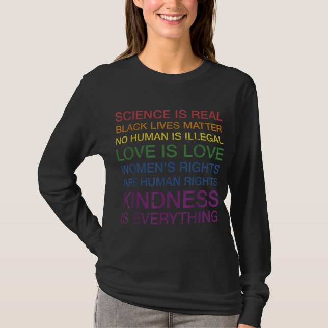 Camiseta A ciência ama os direitos humanos em cores arco-ír (Frente)