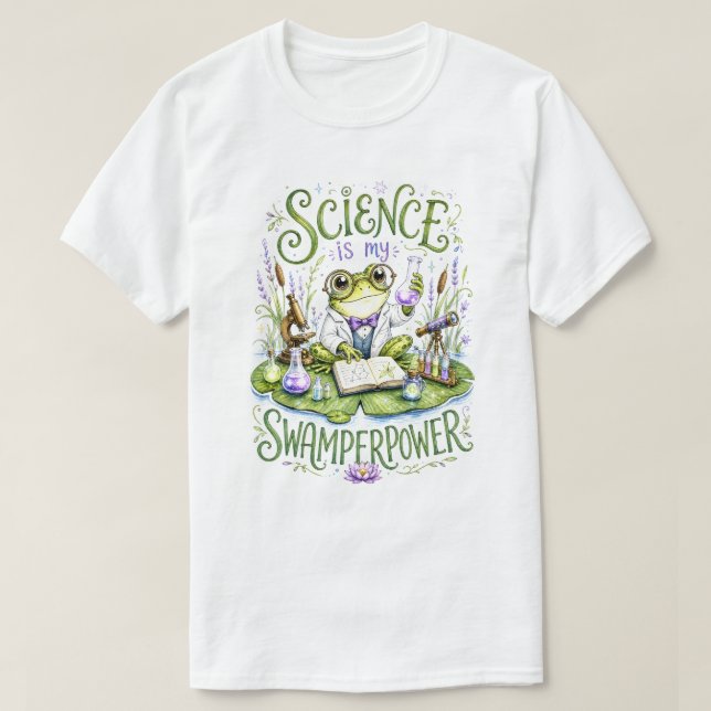 Camiseta A ciência é meu Sapo Poderoso Cientista (Frente do Design)