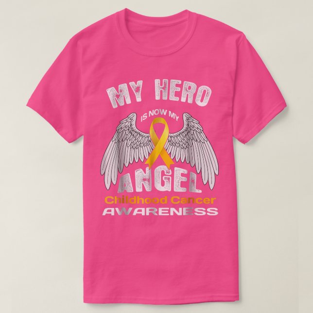 Camiseta A Consciência do Cancer Infantil Meu Herói Agora É (Frente do Design)