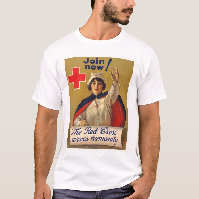 Camiseta A cruz vermelha serve a humanidade - junte-se (Frente)
