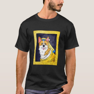 Camiseta A Dama Com Brincos de Pérola Pintura Como Um Corgi