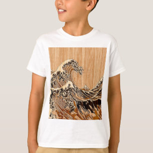 Camiseta A decoração de madeira de bambu do estilo da