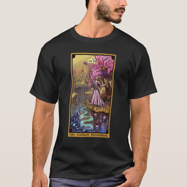 Camiseta A Deusa Do Submundo O Cartão Tarot Tolo Pagan W (Frente)