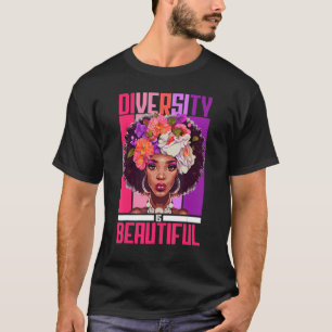 Camiseta A Diversidade É Linda, Forte, Floral Preto Afro Gi