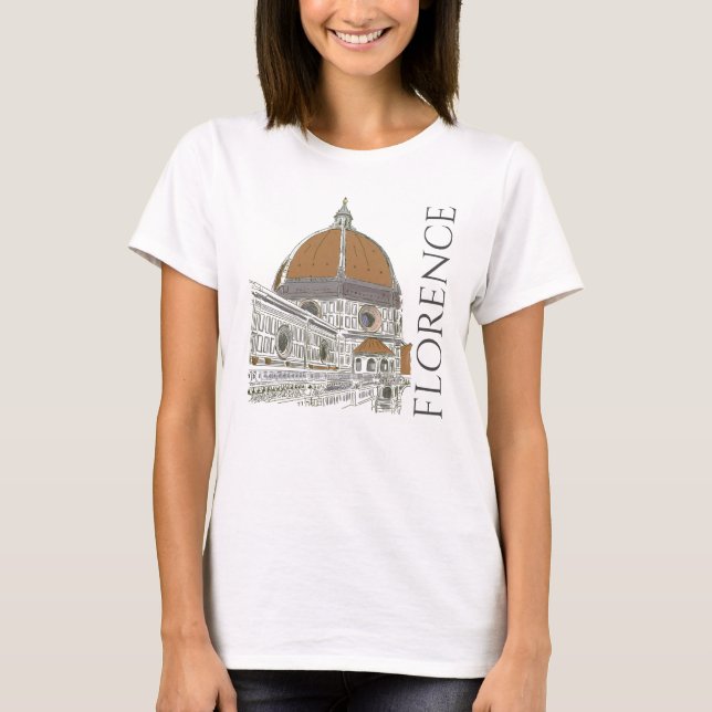 Camiseta A Duomo Florence Itália Caneta e Desenho de Tinta (Frente)