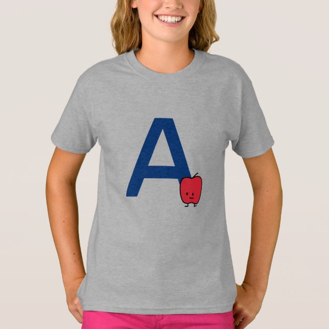 Camiseta A é para o alfabeto Apple alfabeto alfabético apre (Frente)