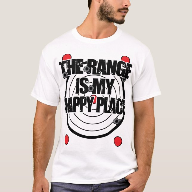 Camiseta A escala da arma é meu lugar feliz (Frente)