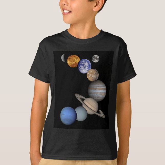 Camiseta A escala do sistema solar nossos planetas (Frente)