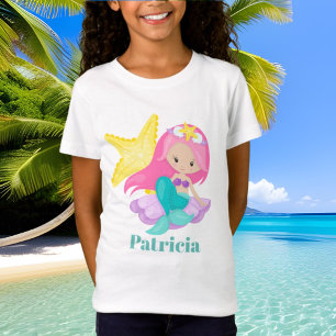 Camiseta A estrela do mar bonito e a sereia da praia