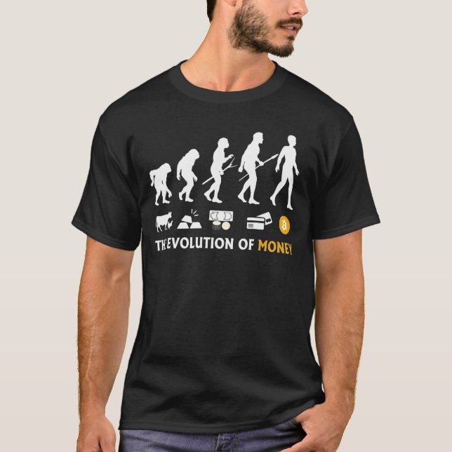 Camiseta A evolução do Money Bitmoney btc Crypto Coin (Frente)
