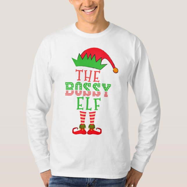 Camiseta A Família Bóssy Elf de Natal Correspondendo Pajama (Frente)