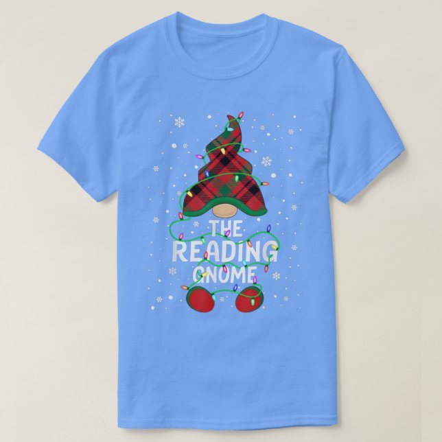 Camiseta A Família de Gnomos Leitores Luzes de Natal Combin (Frente do Design)