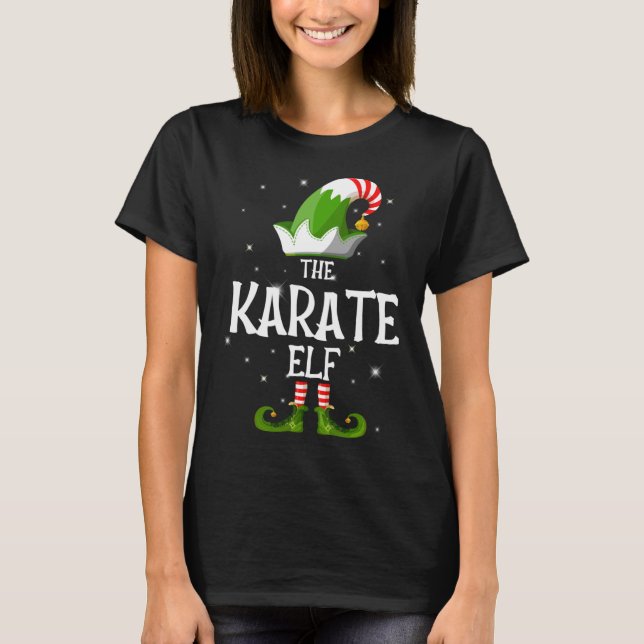 Camiseta A família Karate Elf está a coincidir com o Natal (Frente)