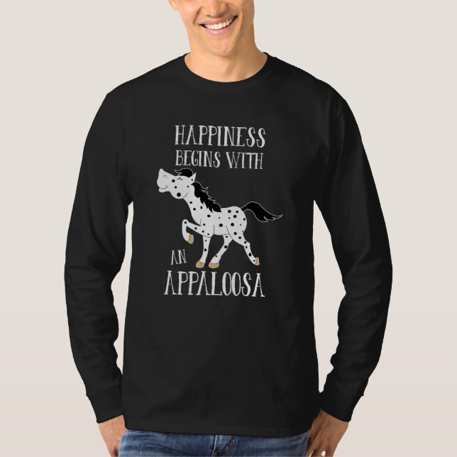 Camiseta A Felicidade Começa Com Cavalo Manchado Leopard Ap (Frente)