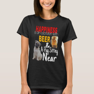 Camiseta A Felicidade do Homem é Cerveja e Pug Sentado Pert