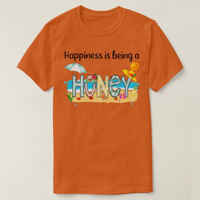 Camiseta A Felicidade É Ser Uma Boca De Verão Praia Feliz. (Frente do Design)