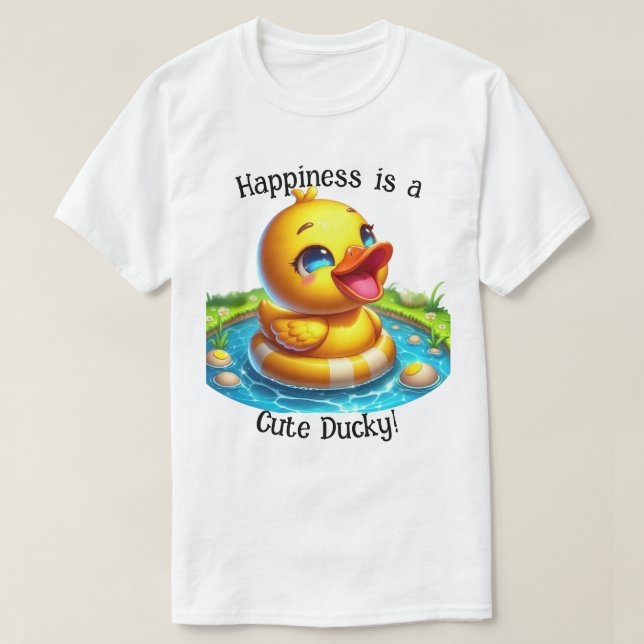 Camiseta A felicidade é um T-Shirt Cute Ducky (1) (Frente do Design)