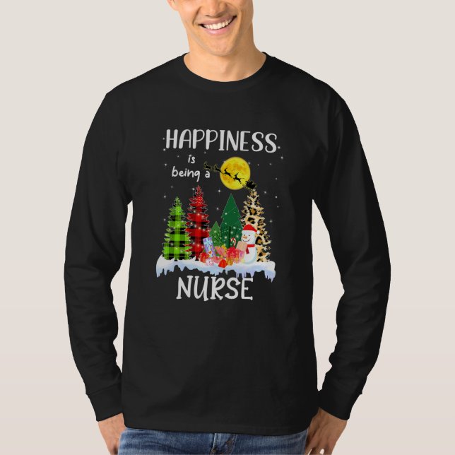 Camiseta A Felicidade Está Sendo Enfermeira De Natal Leopar (Frente)