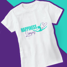 Camiseta A felicidade salta o coração pulando a menina aqua