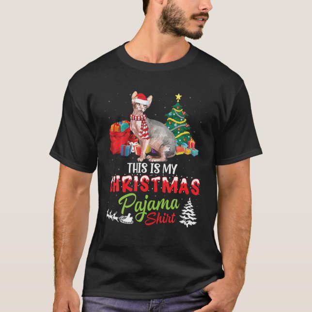 Camiseta A Figurinha De Noel De Gato Sphynx Apresenta Este  (Frente)