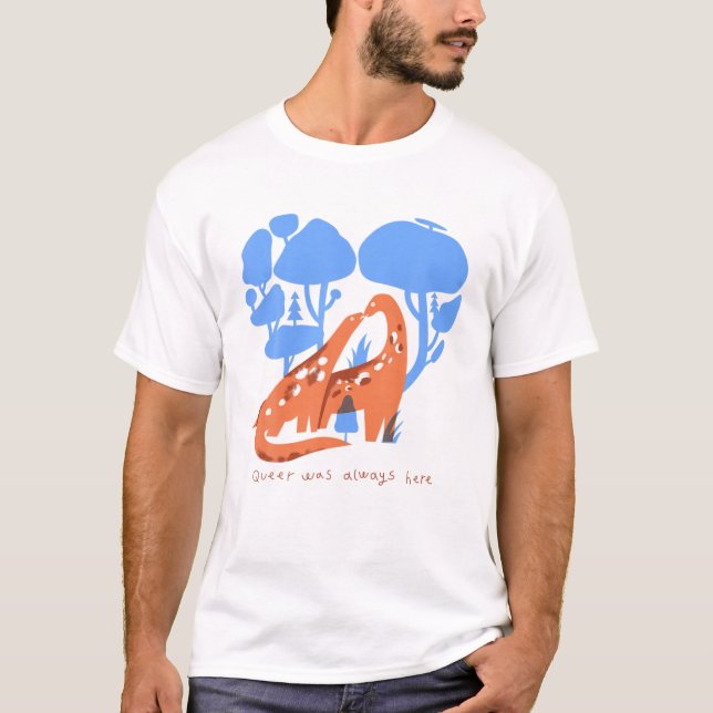 Camiseta A Fila Estava Sempre Aqui Dinossauro LGBT Gay (Frente)