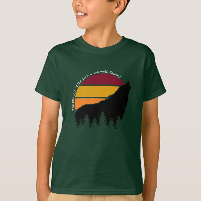 Camiseta A força do pacote é o Wolf Retro Sunset (Frente)