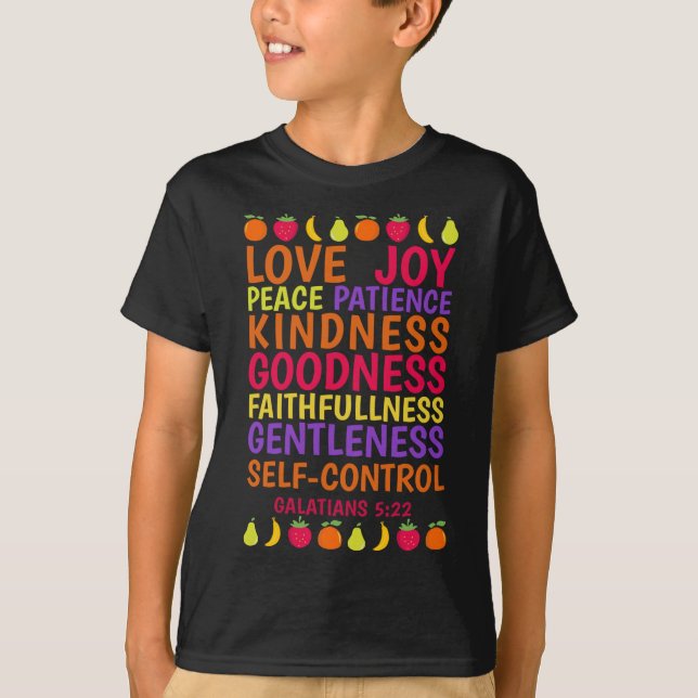 Camiseta A Fruta Do Espírito Galáctico Deu Bíblia Verso (Frente)