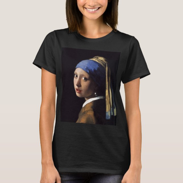 Camiseta A Garota com pérolas a ouvir por Johannes Vermeer (Frente)