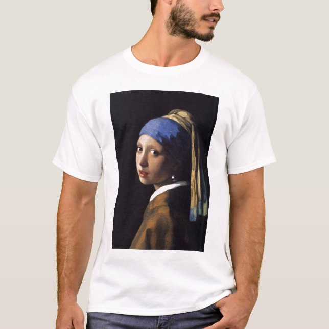 Camiseta A garota com pérolas a ouvir por Vermeer (Frente)