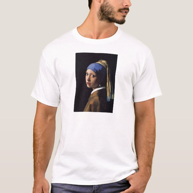 Camiseta A garota com pérolas a ouvir por Vermeer (Frente)