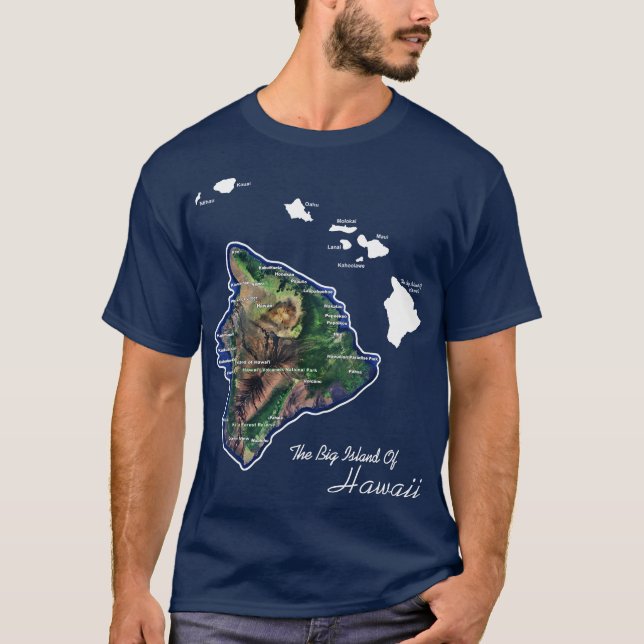 Camiseta A Grande Ilha Do Havaí Com As Ilhas Havaianas (Frente)